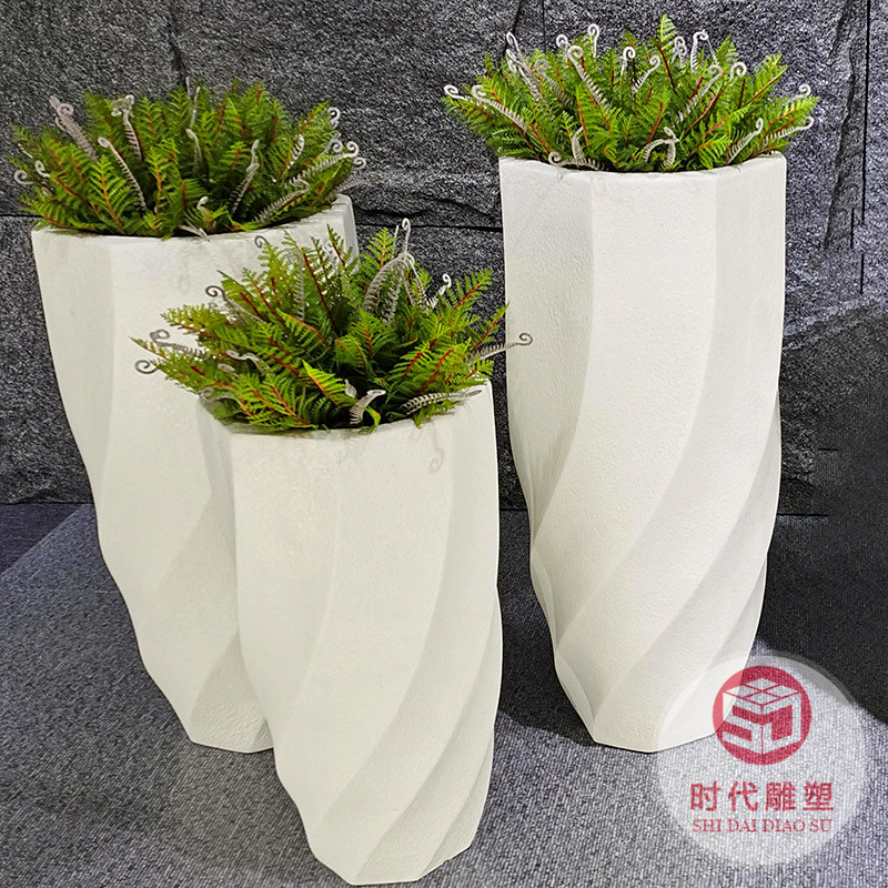 玻璃鋼花盆大型戶(hù)外景觀種植纖維花箱花體組合落地盆菱形切面酒店