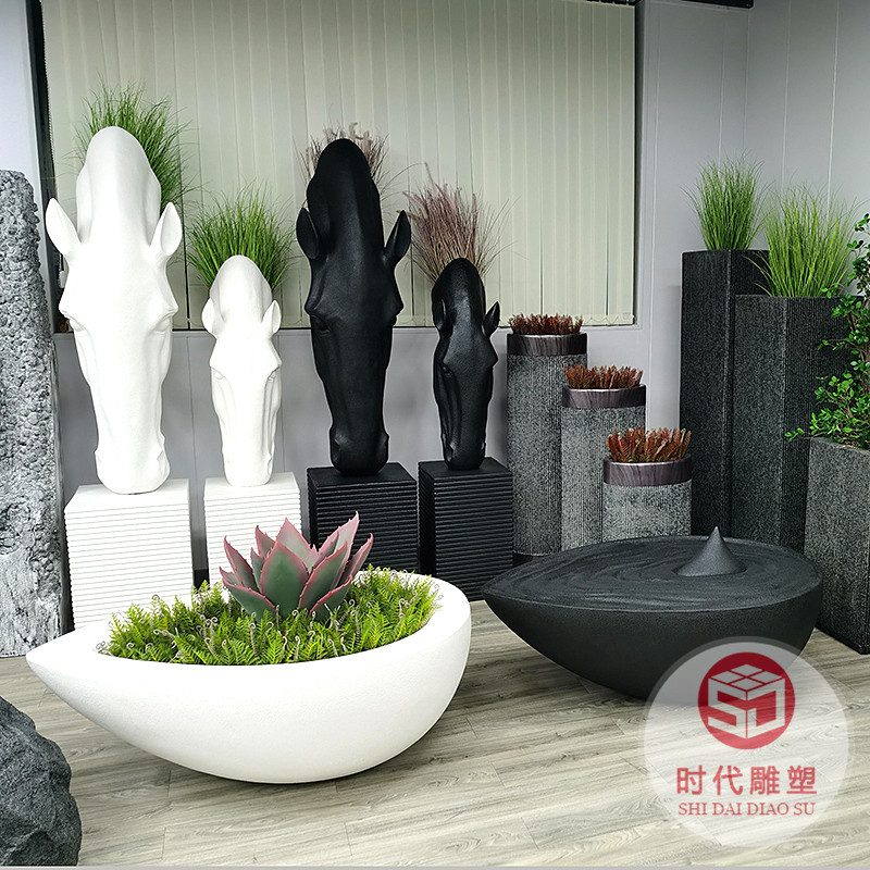 玻璃鋼花盆組合商場(chǎng)酒店市政種植花器FRP戶(hù)外橢圓落地大花缽廠家