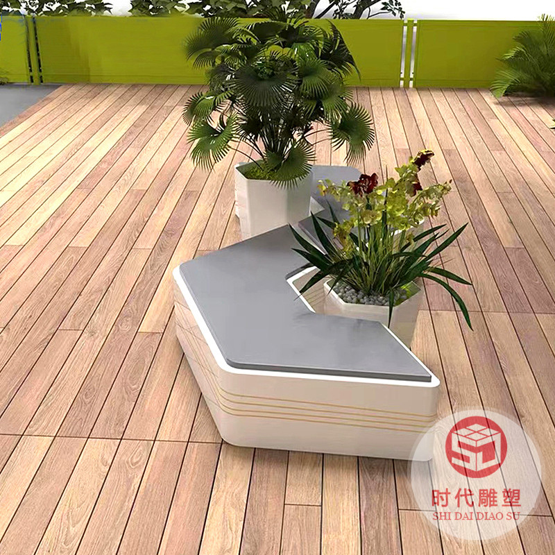 玻璃鋼休閑椅商場(chǎng)美陳座椅戶(hù)外異形拼接坐凳公共區(qū)防腐木長(zhǎng)條凳子